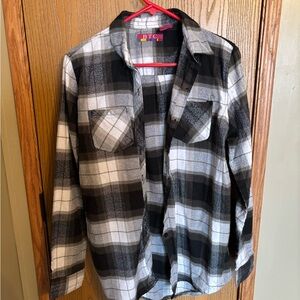Black & Gray Plaid Flannel with Color-Block Label